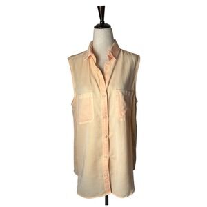 Side Stitch Shirt Women Medium‎ Orange Peach Tencel Sleeveless ButtonDown NWT